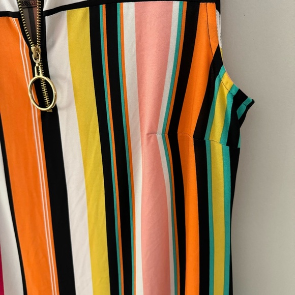 MSK Petite Multicolor Stripe Print Sleeveless A-Line Dress with Gold Zipper - Picture 5 of 6